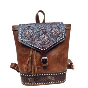 Western genuine leather backpack hand-tooled